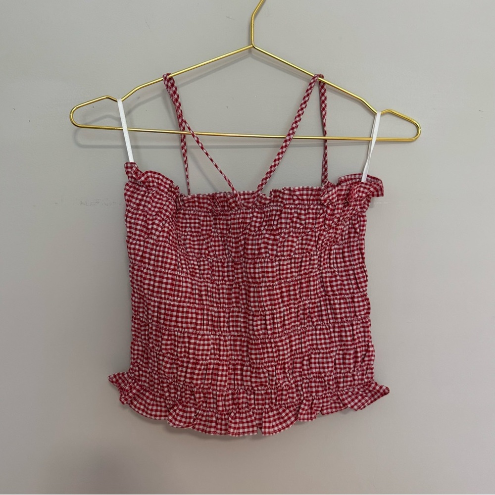 Red Gingham Smocked Tube Top - Picture 4 of 5